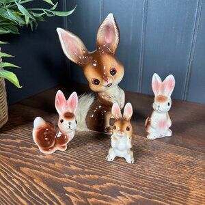 Vintage Ceramic Rabbit Figurines Set of 4 Mixed Bunny Sculptures for Easter